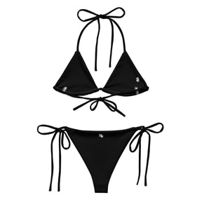 Bikini in tessuto riciclato con lacci e stampa all over